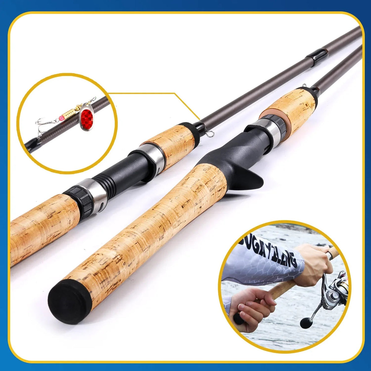 Sougayilang 2.1m ultra leve alça de madeira varas giratórias fundição pólo de pesca fibra carbono baixo truta varas cortiça lidar com pólo