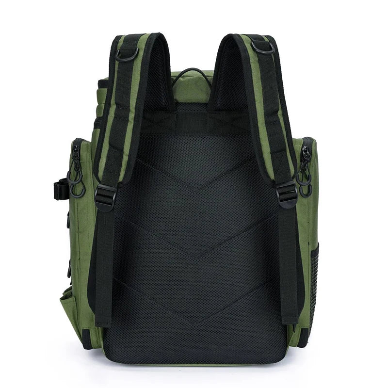 Bolsa de pesca 50l com suporte para vara, bolsa de peito para equipamento de peixe, organizador de isca, mochila de armazenamento, acampamento ao ar livre, caminhadas, mochila grande