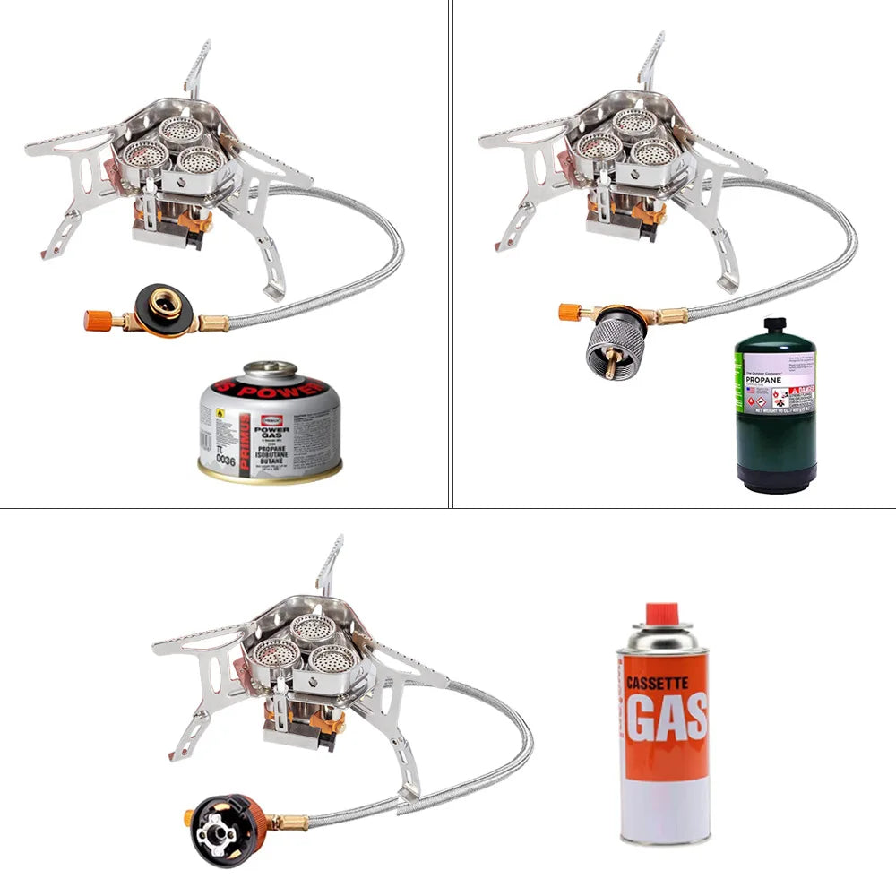 Tarka fogão a gás com 3 cabeças, queimadores de acampamento turístico, forno dobrável para mochila, 5800w, caminhadas ao ar livre, piquenique, churrasco, equipamento de cozinha