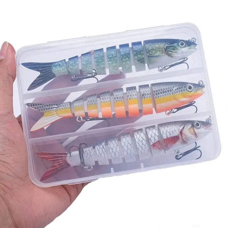 8 segmento swimbait isca de pesca 3 pçs conjunto 135mm 19g multi articulado afundamento lento biônico 3d olhos isca de pesca ferramenta equipamentos de pesca
