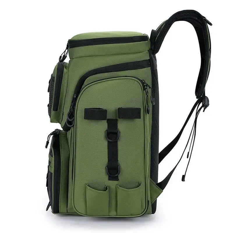Bolsa de pesca 50l com suporte para vara, bolsa de peito para equipamento de peixe, organizador de isca, mochila de armazenamento, acampamento ao ar livre, caminhadas, mochila grande