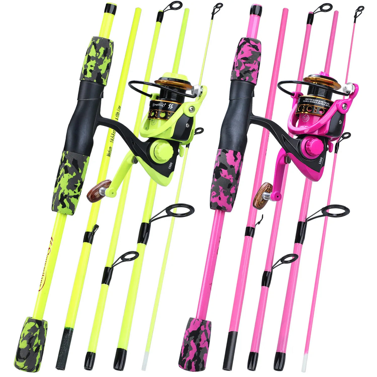 Sougayilang Portátil 5 Seção vermelho/amarelo Vara De Pesca combinação 170cm Vara De Pesca e 1000 2000 3000 molinete conjunto