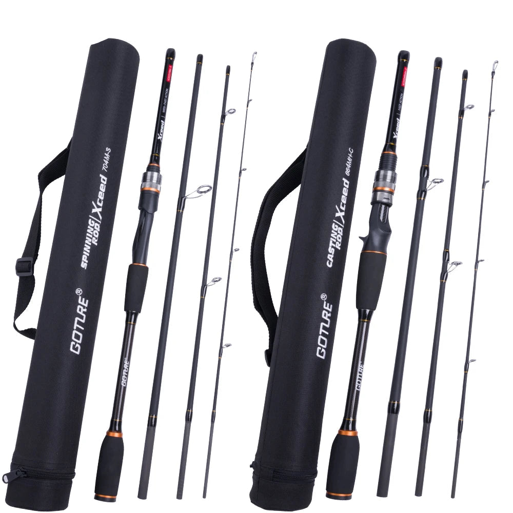 Goture 4 peças isca vara de pesca 1.98m 2.1m 2.4m 2.7m 3m 30t + 24t fibra de carbono fiação fundição vara de pesca bass pike viagens haste
