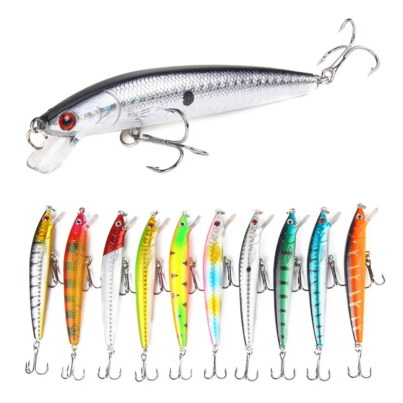 Cauda longa minnow isca de pesca 10cm 9g flutuante isca dura artificial wobbler crankbait 3d olho 10 cores carpa poleiro pesca equipamentos