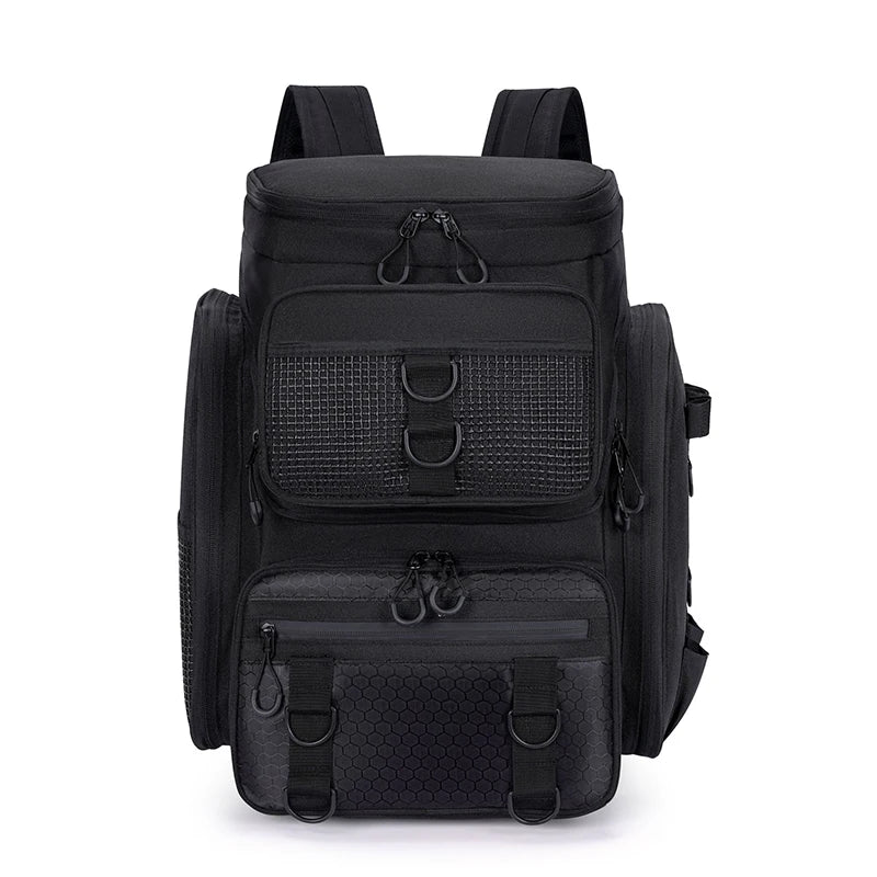 Bolsa de pesca 50l com suporte para vara, bolsa de peito para equipamento de peixe, organizador de isca, mochila de armazenamento, acampamento ao ar livre, caminhadas, mochila grande
