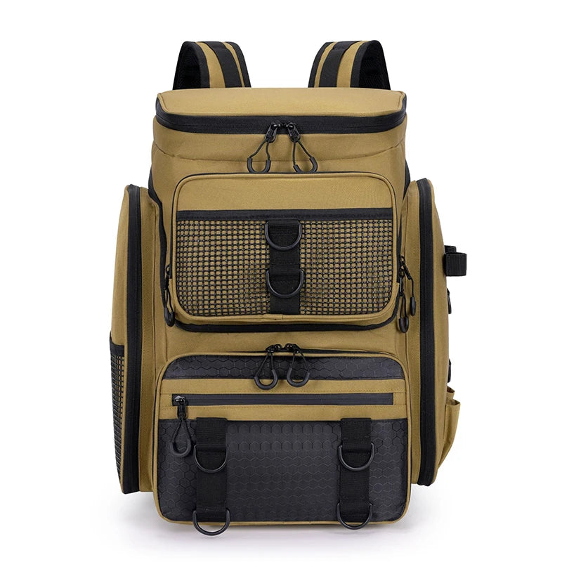 Bolsa de pesca 50l com suporte para vara, bolsa de peito para equipamento de peixe, organizador de isca, mochila de armazenamento, acampamento ao ar livre, caminhadas, mochila grande