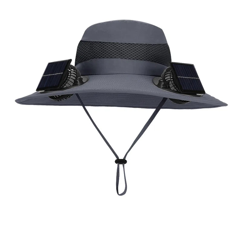 Chapéu de sol duplo ventilador para homens verão ao ar livre pesca proteção solar viseira chapéu de pescador 12cm aba larga respirável balde chapéu masculino