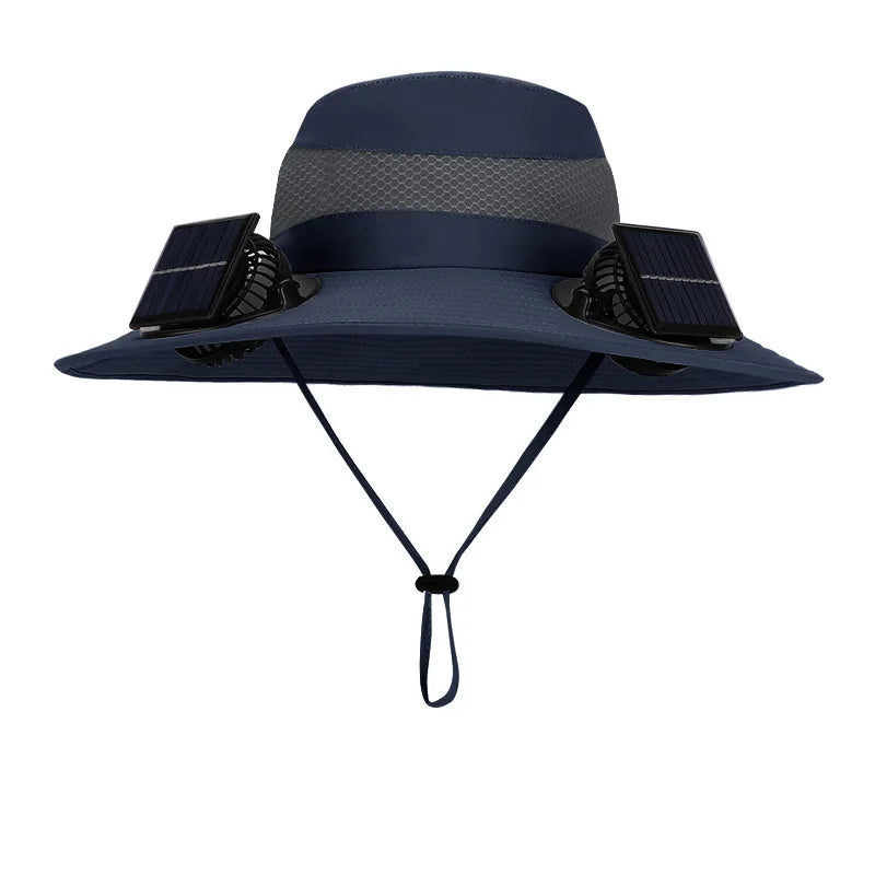 Chapéu de sol duplo ventilador para homens verão ao ar livre pesca proteção solar viseira chapéu de pescador 12cm aba larga respirável balde chapéu masculino