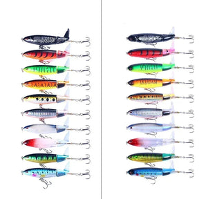 Popper conjunto de isca de pesca 11cm/14g artificial topwater isca dura rotativa wobblers enfrentar acessórios de isca de pesca 5/10 pçs pesca
