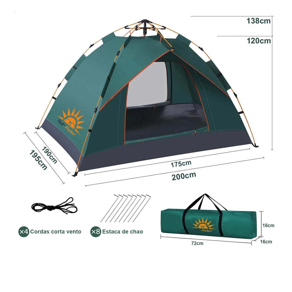 Pop-up Automática Barraca Ao Ar Livre,Proteção Solar,Acampamento Pop-up Rápida Para 3-4 Pessoas Barraca Familiares Verde/Branco