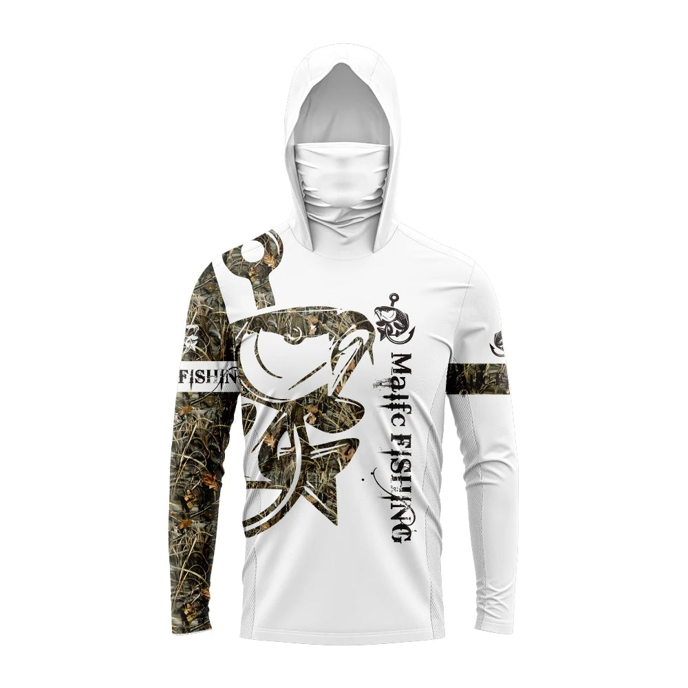 Malfc camisa masculina de pesca com capuz, manga longa, camiseta de pesca, proteção uv, vestuário de pesca