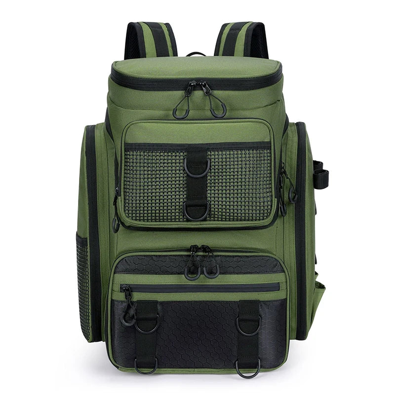 Bolsa de pesca 50l com suporte para vara, bolsa de peito para equipamento de peixe, organizador de isca, mochila de armazenamento, acampamento ao ar livre, caminhadas, mochila grande