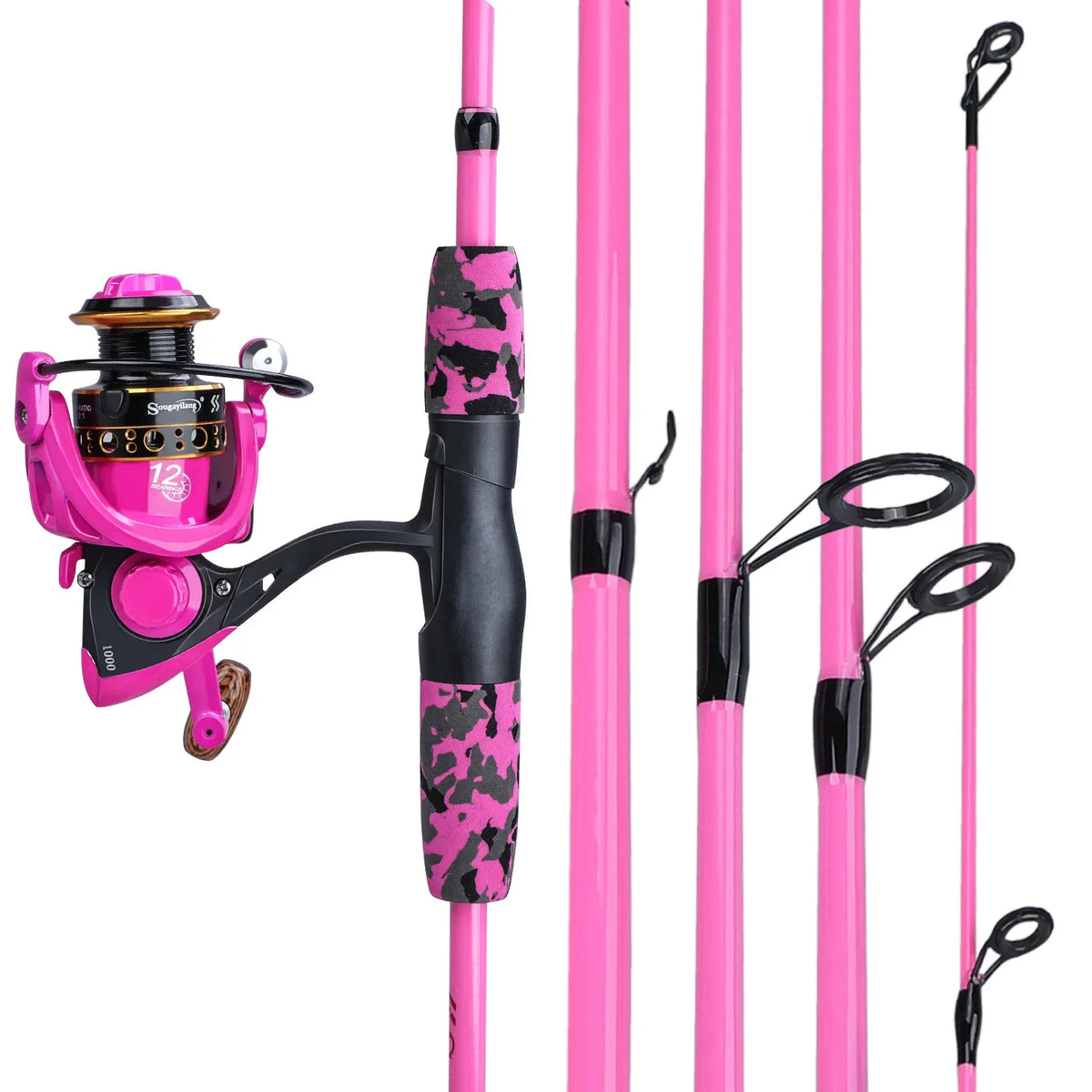 Sougayilang Portátil 5 Seção vermelho/amarelo Vara De Pesca combinação 170cm Vara De Pesca e 1000 2000 3000 molinete conjunto