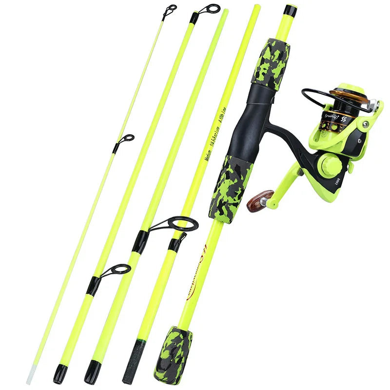 Sougayilang Portátil 5 Seção vermelho/amarelo Vara De Pesca combinação 170cm Vara De Pesca e 1000 2000 3000 molinete conjunto