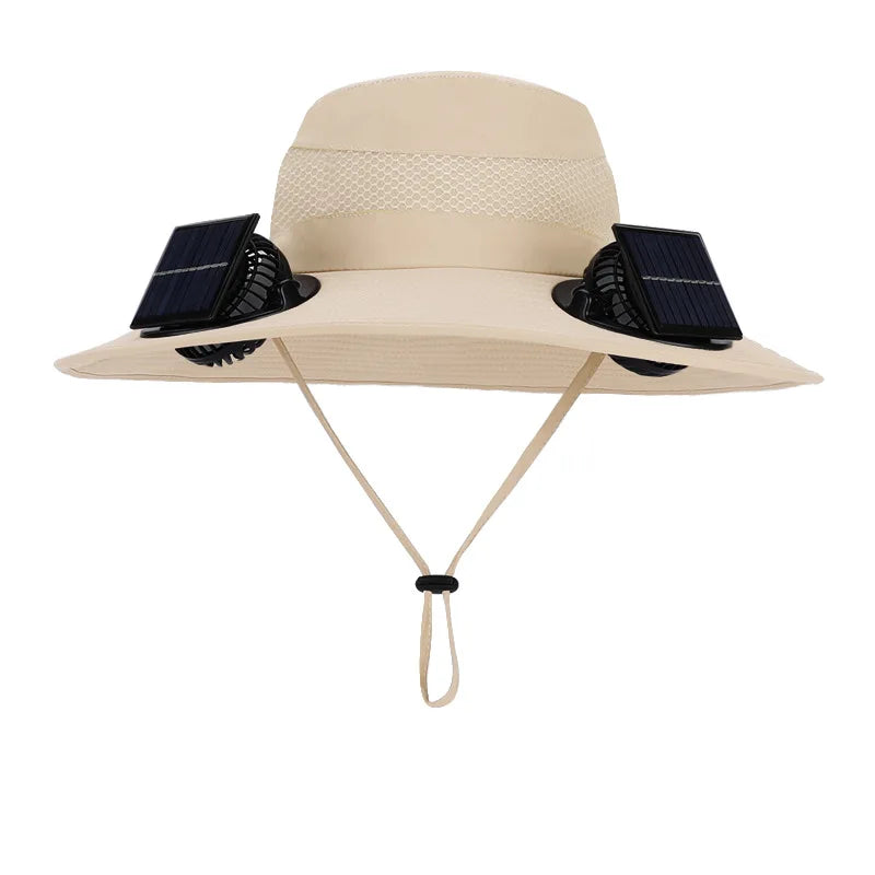 Chapéu de sol duplo ventilador para homens verão ao ar livre pesca proteção solar viseira chapéu de pescador 12cm aba larga respirável balde chapéu masculino