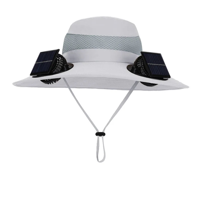 Chapéu de sol duplo ventilador para homens verão ao ar livre pesca proteção solar viseira chapéu de pescador 12cm aba larga respirável balde chapéu masculino