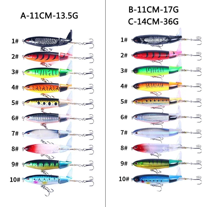 Popper conjunto de isca de pesca 11cm/14g artificial topwater isca dura rotativa wobblers enfrentar acessórios de isca de pesca 5/10 pçs pesca