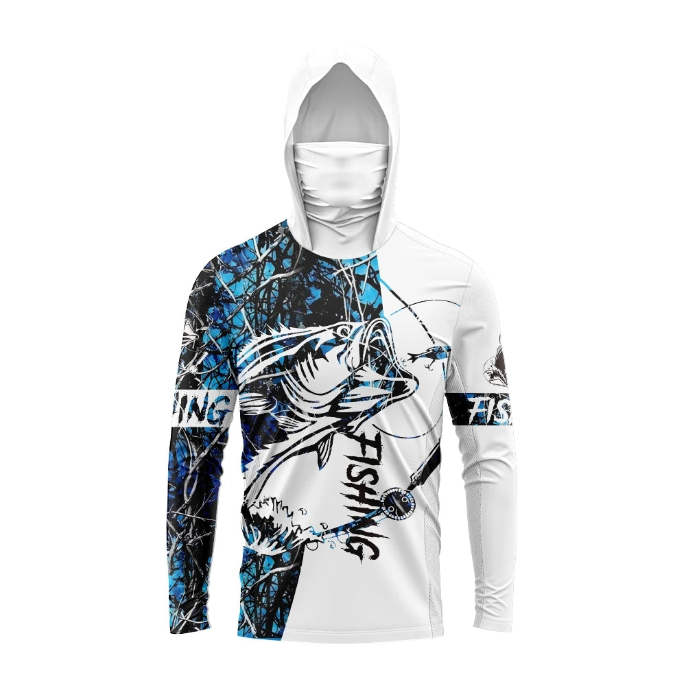 Malfc camisa masculina de pesca com capuz, manga longa, camiseta de pesca, proteção uv, vestuário de pesca