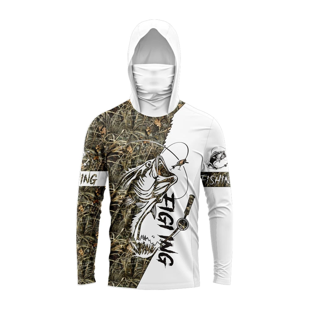Malfc camisa masculina de pesca com capuz, manga longa, camiseta de pesca, proteção uv, vestuário de pesca