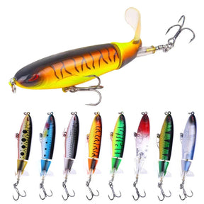 Popper conjunto de isca de pesca 11cm/14g artificial topwater isca dura rotativa wobblers enfrentar acessórios de isca de pesca 5/10 pçs pesca