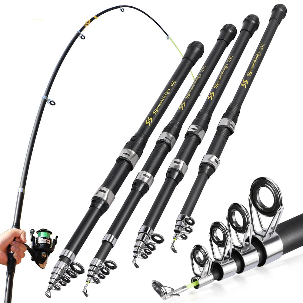 Sougayilang vara de pesca de carbono 2.1-3.0m vara de pesca telescópica vara de arremesso portátil lazer vara de pesca de água salgada